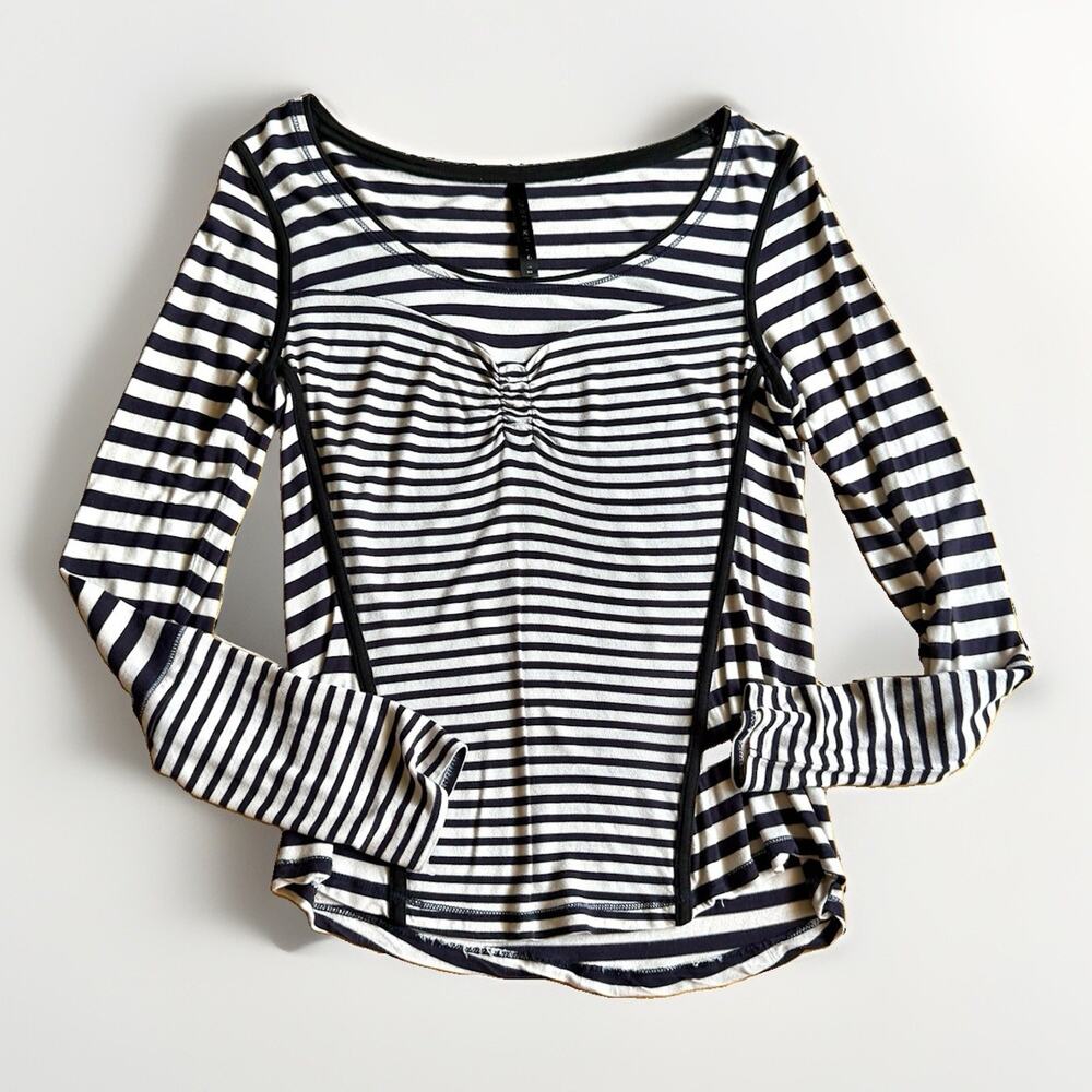 Karen Millen Women’s Striped Long Sleeve Top Blouse Size 12 Black & White
